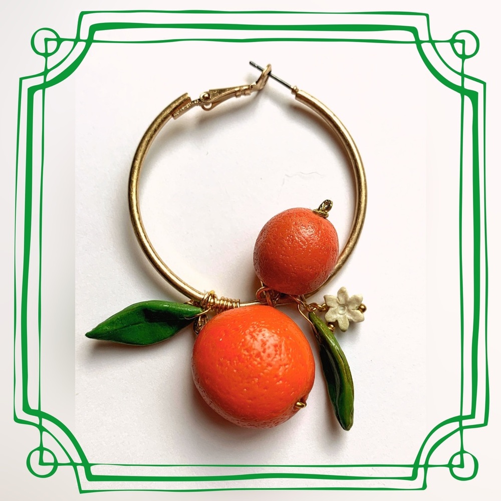 Sicilian style orange tree hoop earrings